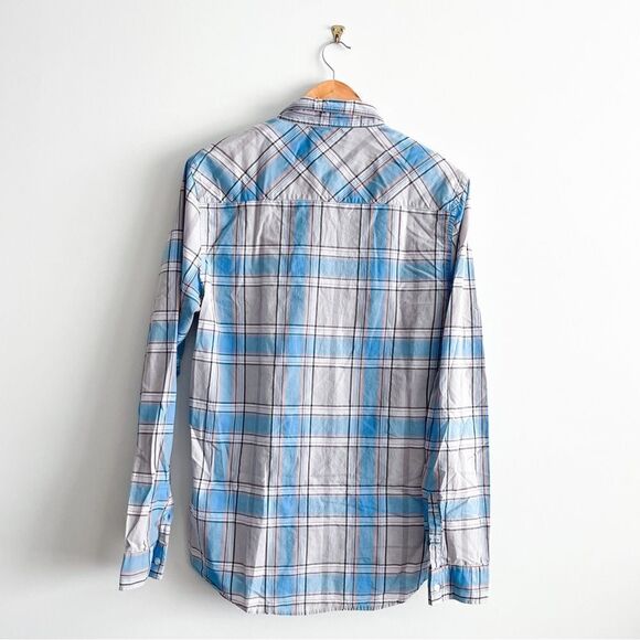 WESC Ole Shirt Plaid Blue Button Up Men's L Lightweight Long Sleeved - Picture 2 of 9
